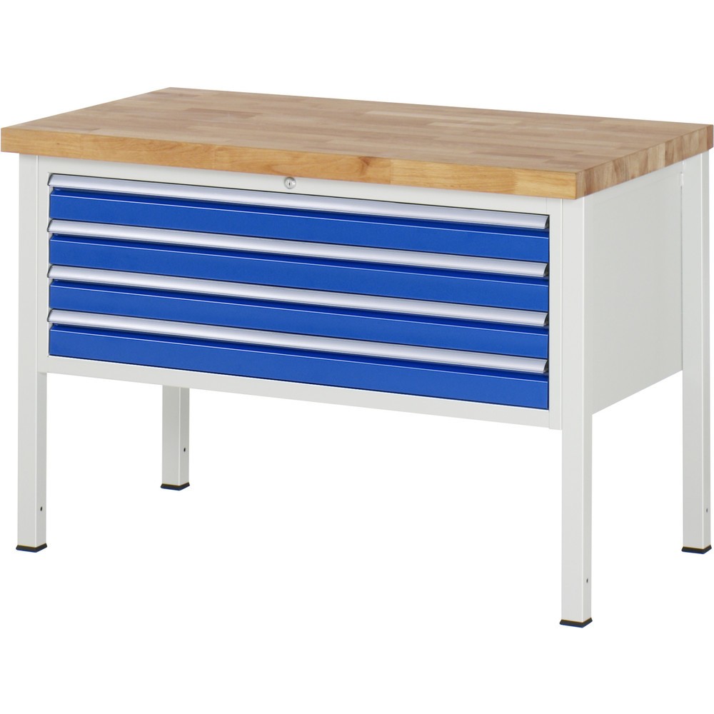 Produktabbildung Nr. 1: RAU Werkbank Serie 8000, HxBxT 840 x 1.250 x 700 mm, 4 x 100%-Auszug-Schubladen 4 x 90 mm, Schubladen-TK 50 kg