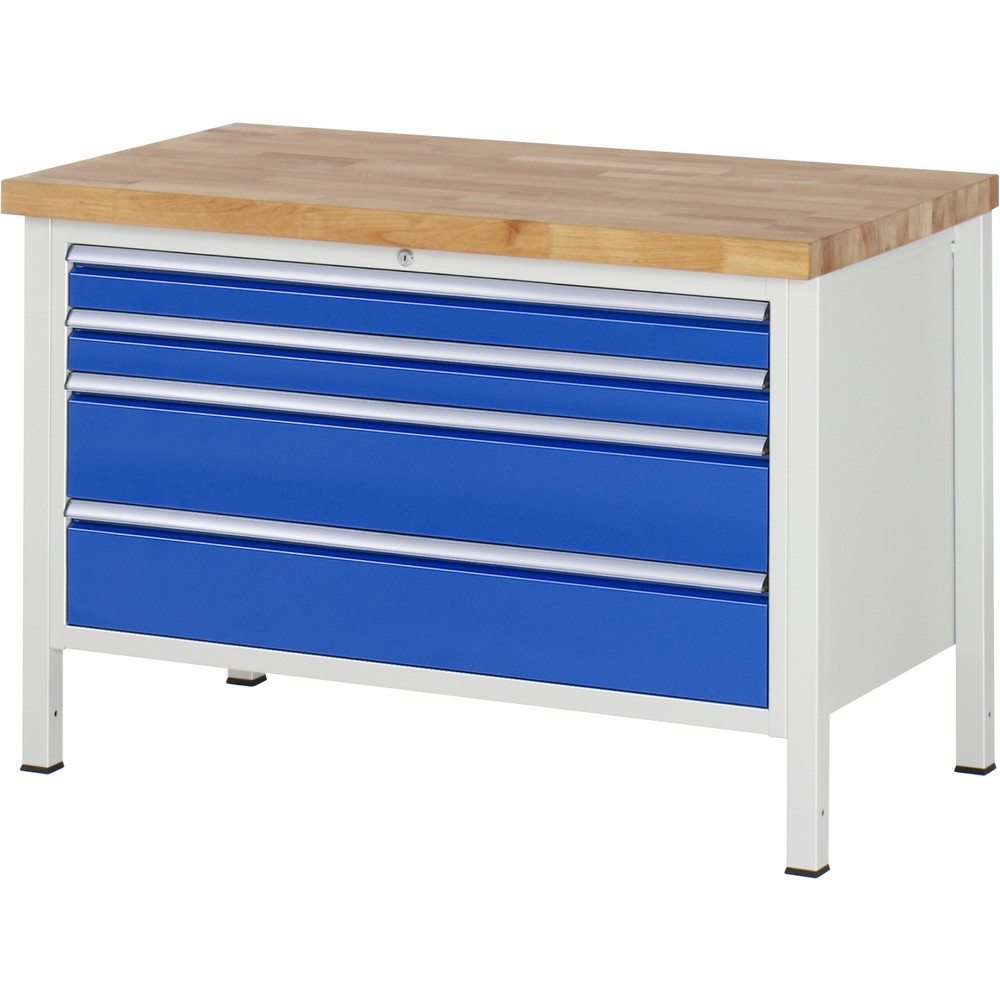Produktabbildung Nr. 1: RAU Werkbank Serie 8000, HxBxT 840 x 1.250 x 700 mm, 4 x 90%-Auszug-Schubladen 2 x 90, 2 x 180 mm, Schubladen-TK 50 kg