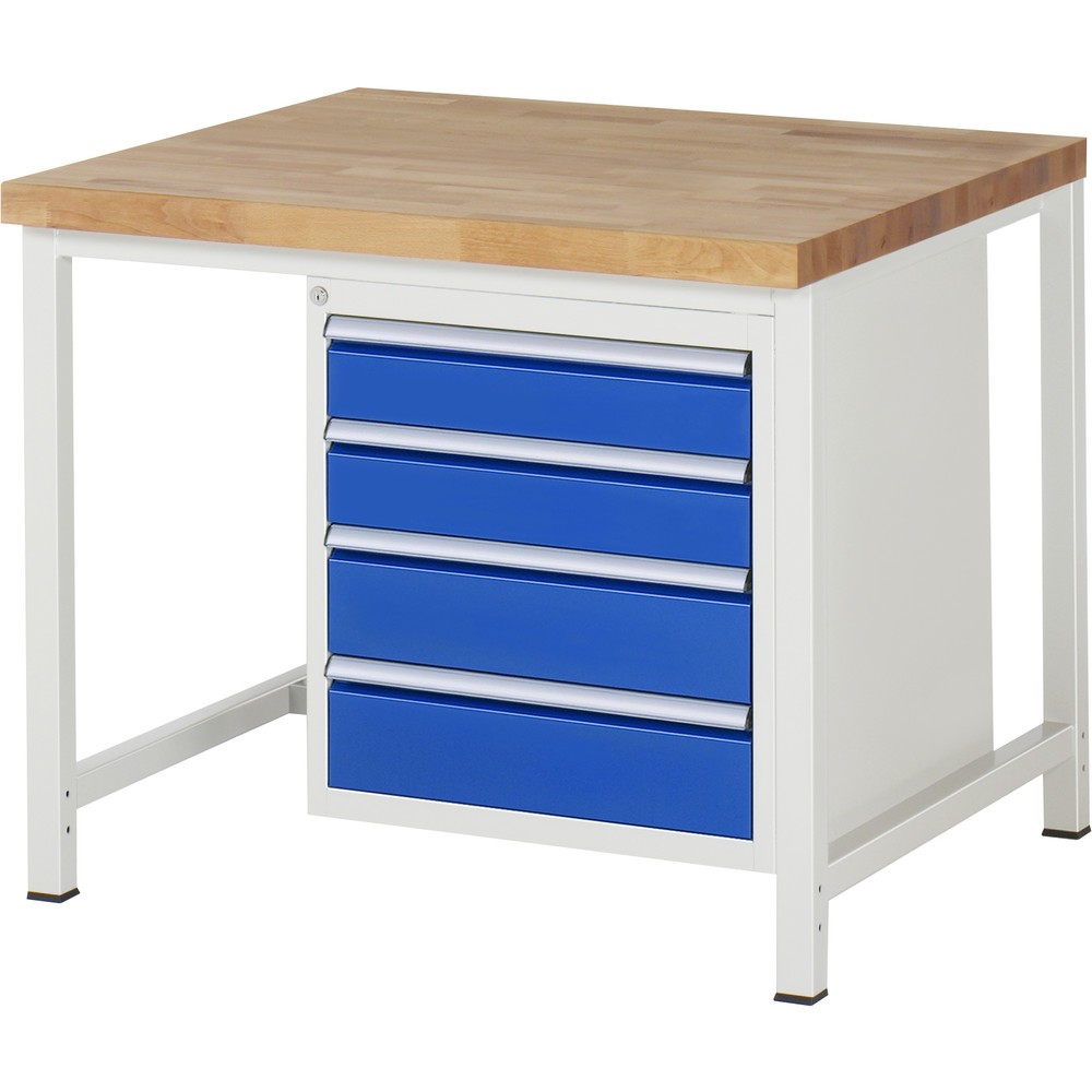 Produktabbildung: RAU Werkbank Serie 8000, HxBxT 840-1.040 x 1.000 x 900 mm, 4 x 90%-Auszug-Schubladen 2 x 90, 2 x 180 mm, Breite 490 mm