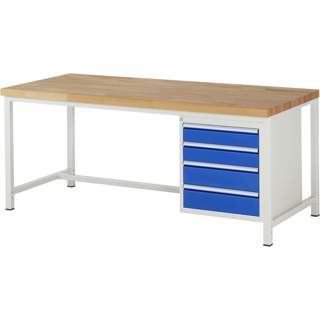 RAU Werkbank Serie 8000, HxBxT 840-1.040 x 2.000 x 900 mm, 4 x 90%-Auszug-Schubladen 2 x 90, 2 x 180 mm, Breite 490 mm Produktabbildung Nr. 1: RAU Werkbank Serie 8000, HxBxT 840-1.040 x 2.000 x 900 mm, 4 x 90%-Auszug-Schubladen 2 x 90, 2 x 180 mm, Breite 490 mm