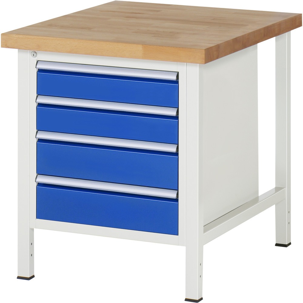 Produktabbildung: RAU Werkbank Serie 8000, HxBxT 840-1.040 x 750 x 900 mm, 4 x 90%-Auszug-Schubladen 2 x 90, 2 x 180 mm, Breite 490 mm