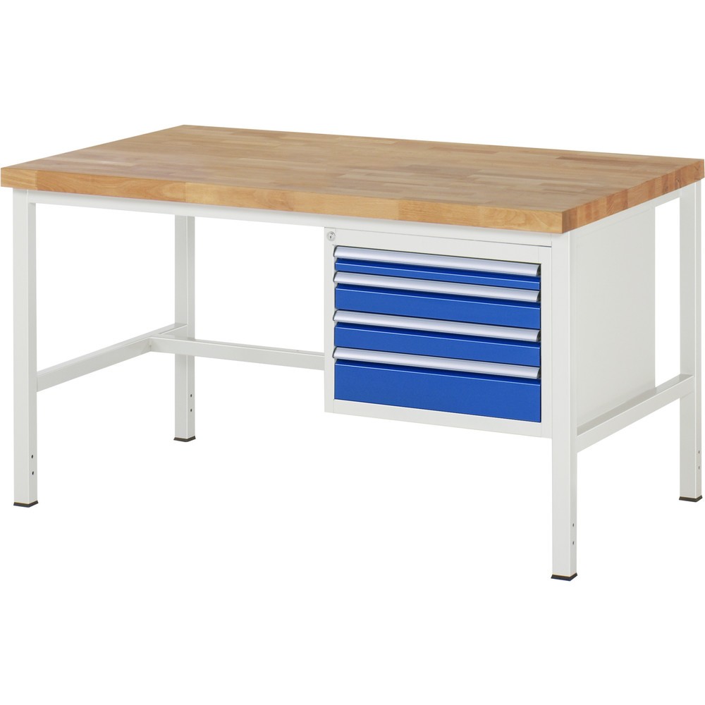 Produktabbildung Nr. 1: RAU Werkbank Serie 8000, HxBxT 840-1.040 x 1.500 x 900 mm, 4 x 100%-Auszug-Schubladen 1 x 60, 2 x 90, 1 x 120 mm, Breite 490 mm