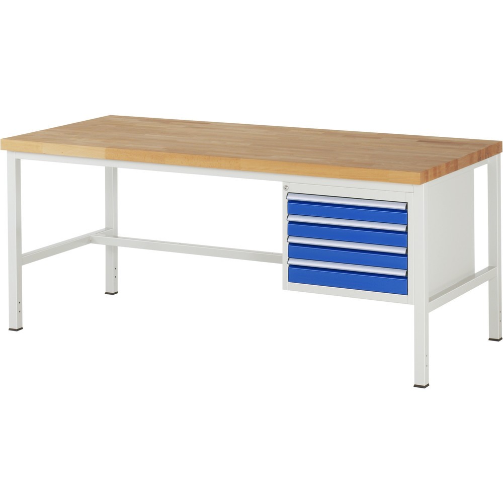 Produktabbildung: RAU Werkbank Serie 8000, HxBxT 840-1.040 x 2.000 x 900 mm, 4 x 100%-Auszug-Schubladen 4 x 90 mm, Breite 490 mm