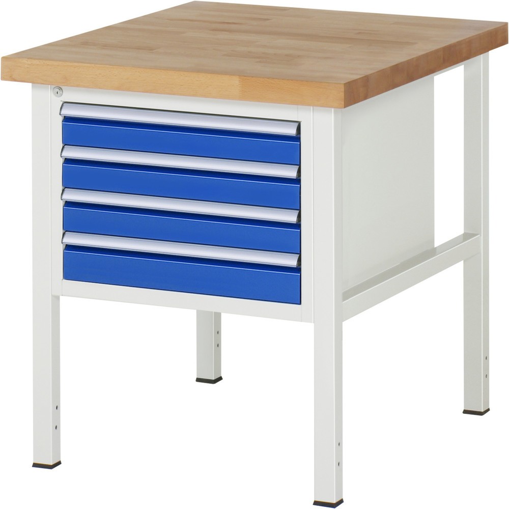 Produktabbildung: RAU Werkbank Serie 8000, HxBxT 840-1.040 x 750 x 900 mm, 4 x 90%-Auszug-Schubladen 4 x 90 mm, Breite 490 mm
