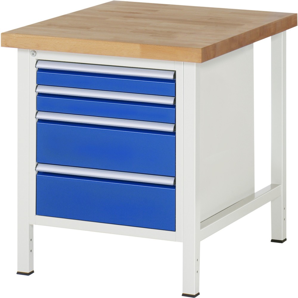 Produktabbildung: RAU Werkbank Serie 8000, HxBxT 840-1.040 x 750 x 900 mm, 4 x 100%-Auszug-Schubladen 2 x 90, 2 x 180 mm, Breite 490 mm