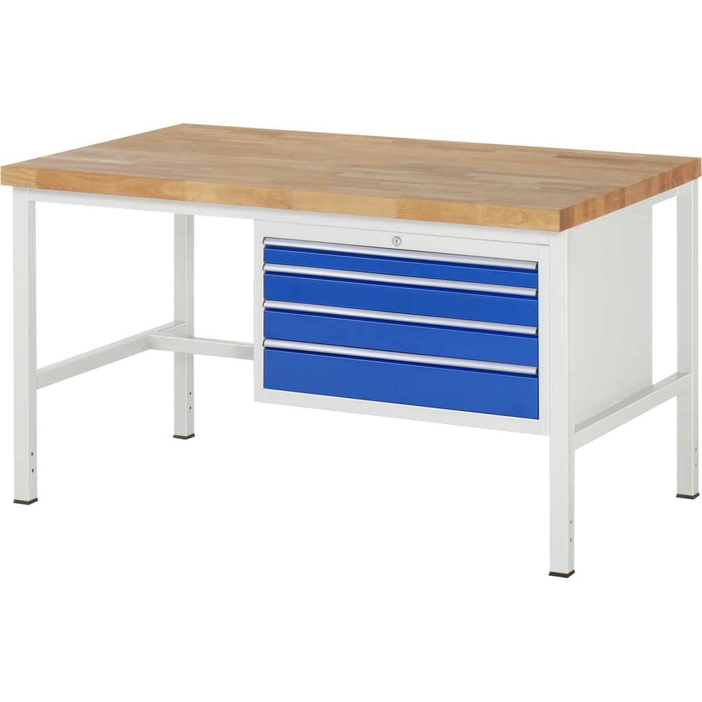 Produktabbildung: RAU Werkbank Serie 8000, HxBxT 840 x 1.500 x 900 mm, 4 x 100%-Auszug-Schubladen 1 x 60, 2 x 90, 1 x 120 mm, Schubladen-TK 75 kg