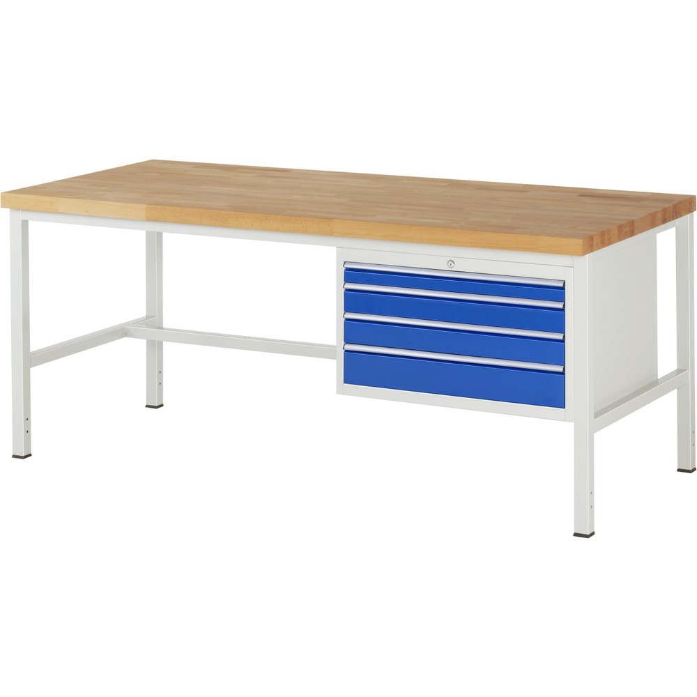 Produktabbildung Nr. 1: RAU Werkbank Serie 8000, HxBxT 840-1.040 x 2.000 x 900 mm, 4 x 100%-Auszug-Schubladen 1 x 60, 2 x 90, 1 x 120 mm, Breite 680 mm