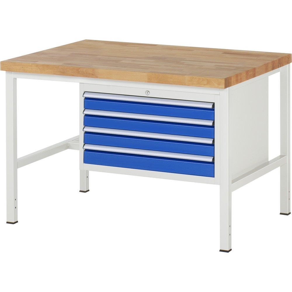 Produktabbildung Nr. 1: RAU Werkbank Serie 8000, HxBxT 840-1.040 x 1.250 x 900 mm, 4 x 90%-Auszug-Schubladen 4 x 90 mm, Breite 680 mm