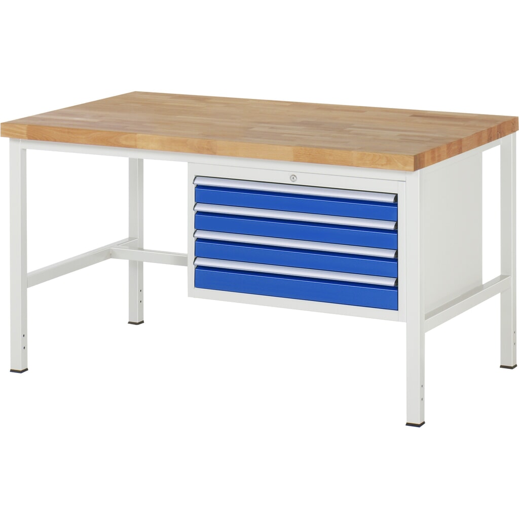 Produktabbildung: RAU Werkbank Serie 8000, HxBxT 840-1.040 x 1.500 x 900 mm, 4 x 90%-Auszug-Schubladen 4 x 90 mm, Breite 680 mm