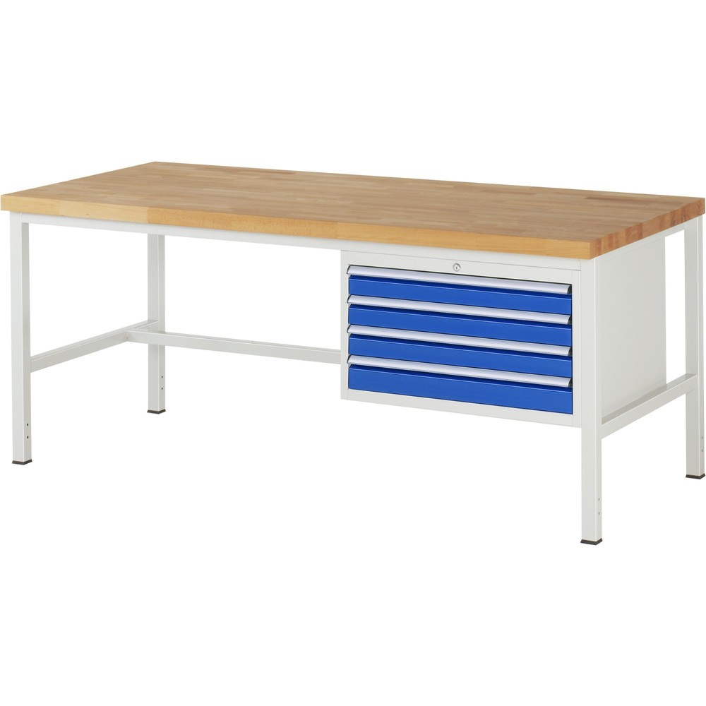 Produktabbildung Nr. 1: RAU Werkbank Serie 8000, HxBxT 840-1.040 x 2.000 x 900 mm, 4 x 100%-Auszug-Schubladen 4 x 90 mm, Breite 680 mm