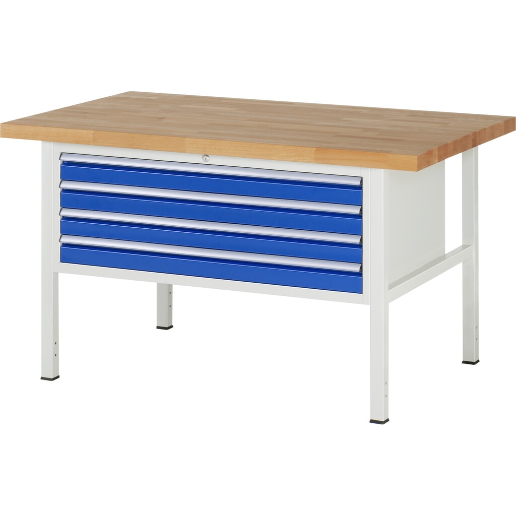 Produktabbildung: RAU Werkbank Serie 8000, HxBxT 840 x 1.500 x 900 mm, 4 x 90%-Auszug-Schubladen 4 x 90 mm, Schubladen-TK 50 kg