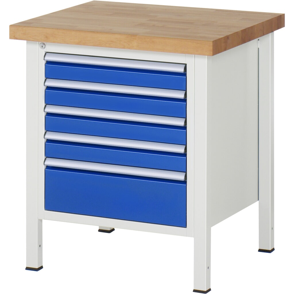 Produktabbildung: RAU Werkbank Serie 8000, HxBxT 840 x 750 x 700 mm, 5 x 90%-Auszug-Schubladen 4 x 90, 1 x 180 mm, Schubladen-TK 100 kg