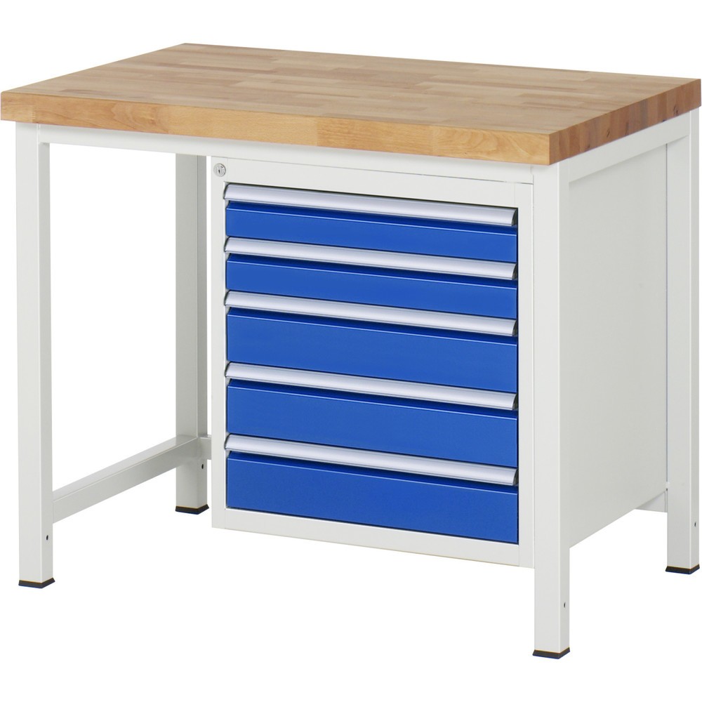 Produktabbildung Nr. 1: RAU Werkbank Serie 8000, HxBxT 840-1.040 x 1.000 x 700 mm, 5 x 100%-Auszug-Schubladen 2 x 90, 3 x 120 mm, Schubladen-TK 100 kg