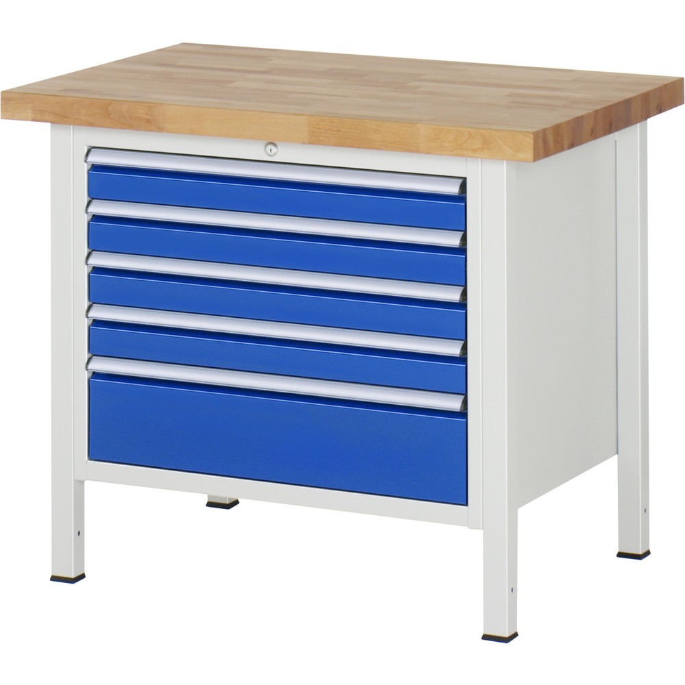 Produktabbildung Nr. 1: RAU Werkbank Serie 8000, HxBxT 840-1.040 x 1.000 x 700 mm, 5 x 100%-Auszug-Schubladen 4 x 90, 1 x 180 mm, Schubladen-TK 75 kg