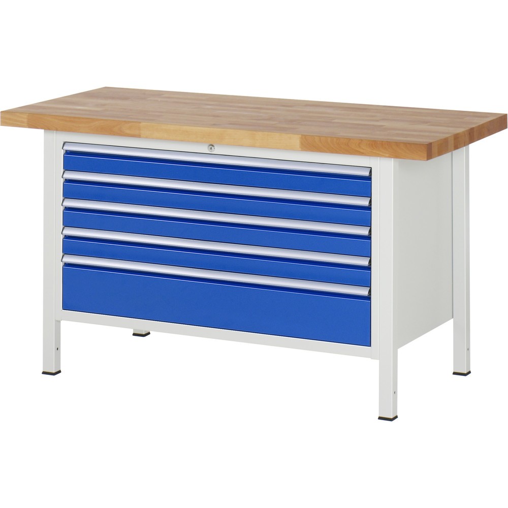 Produktabbildung Nr. 1: RAU Werkbank Serie 8000, HxBxT 840 x 1.500 x 700 mm, 5 x 90%-Auszug-Schubladen 4 x 90, 1 x 180 mm, Schubladen-TK 50 kg