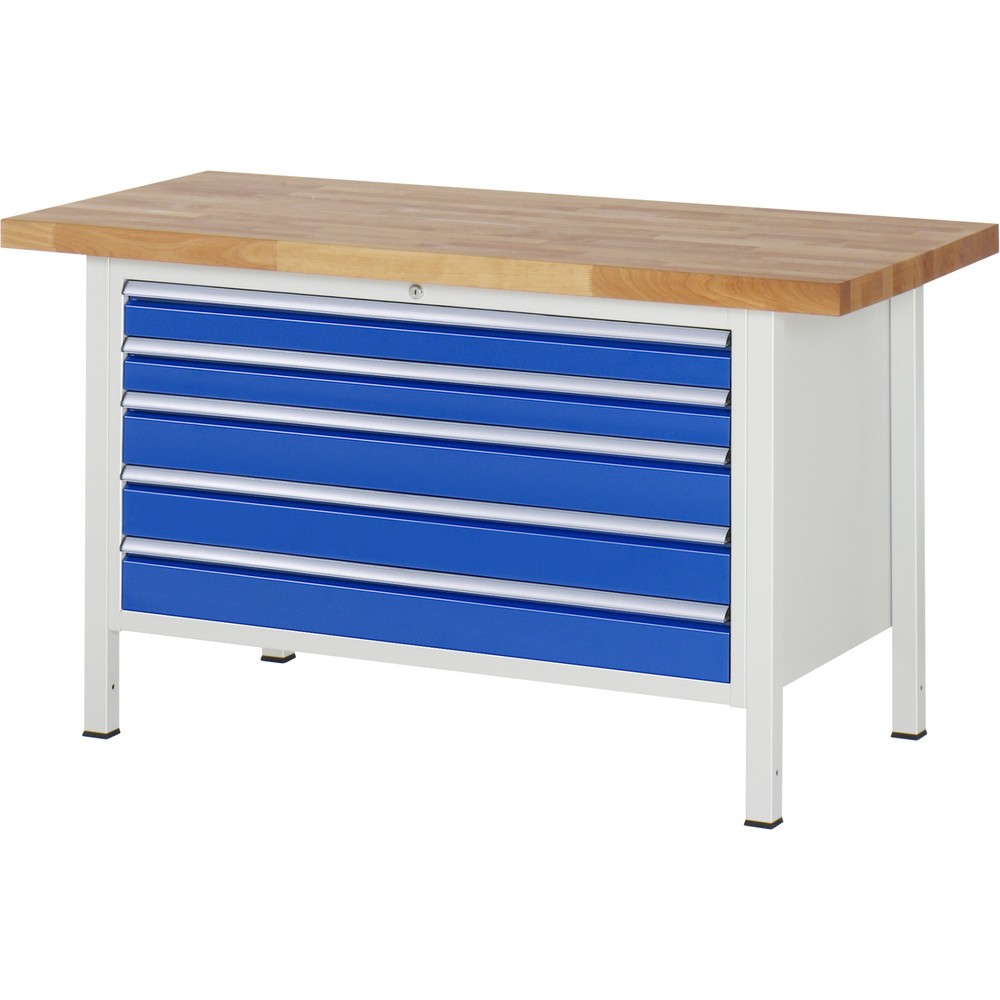 Produktabbildung Nr. 1: RAU Werkbank Serie 8000, HxBxT 840-1.040 x 1.500 x 700 mm, 5 x 90%-Auszug-Schubladen 2 x 90, 3 x 120 mm, Schubladen-TK 50 kg