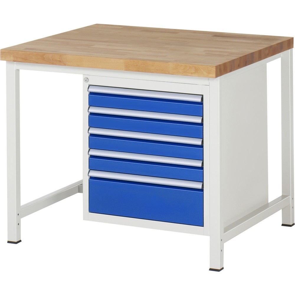 Produktabbildung Nr. 1: RAU Werkbank Serie 8000, HxBxT 840 x 1.000 x 900 mm, 5 x 90%-Auszug-Schubladen 4 x 90, 1 x 180 mm, Schubladen-TK 100 kg