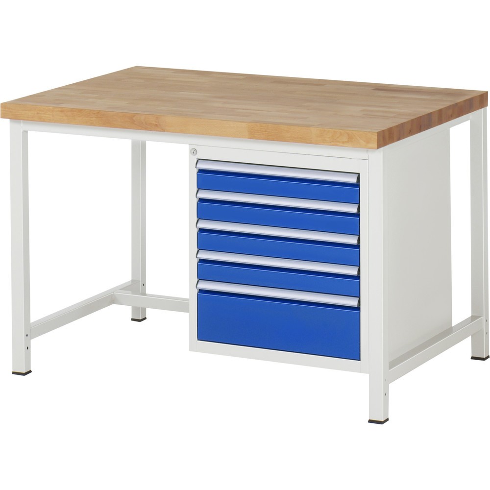 Produktabbildung Nr. 1: RAU Werkbank Serie 8000, HxBxT 840-1.040 x 1.250 x 900 mm, 5 x 100%-Auszug-Schubladen 4 x 90, 1 x 180 mm, Schubladen-TK 100 kg