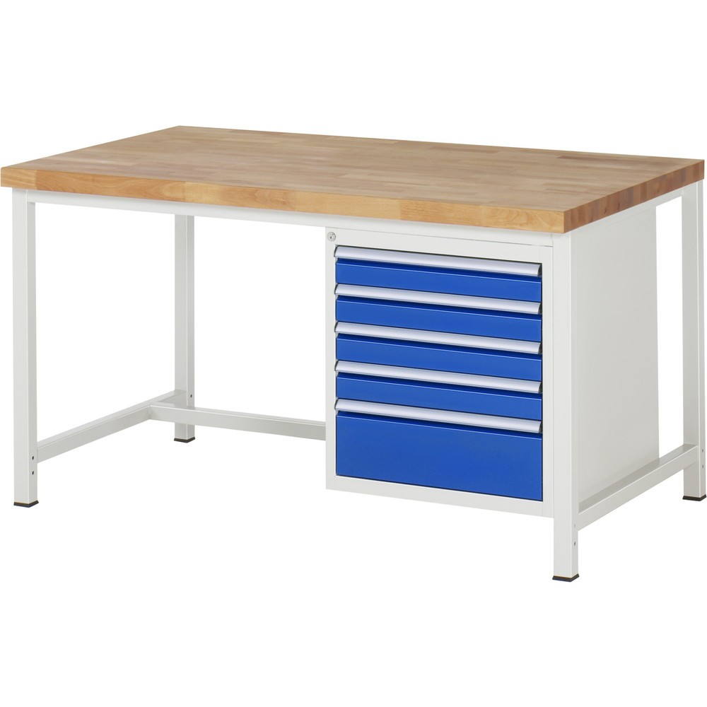 Produktabbildung: RAU Werkbank Serie 8000, HxBxT 840-1.040 x 1.500 x 900 mm, 5 x 100%-Auszug-Schubladen 4 x 90, 1 x 180 mm, Schubladen-TK 100 kg