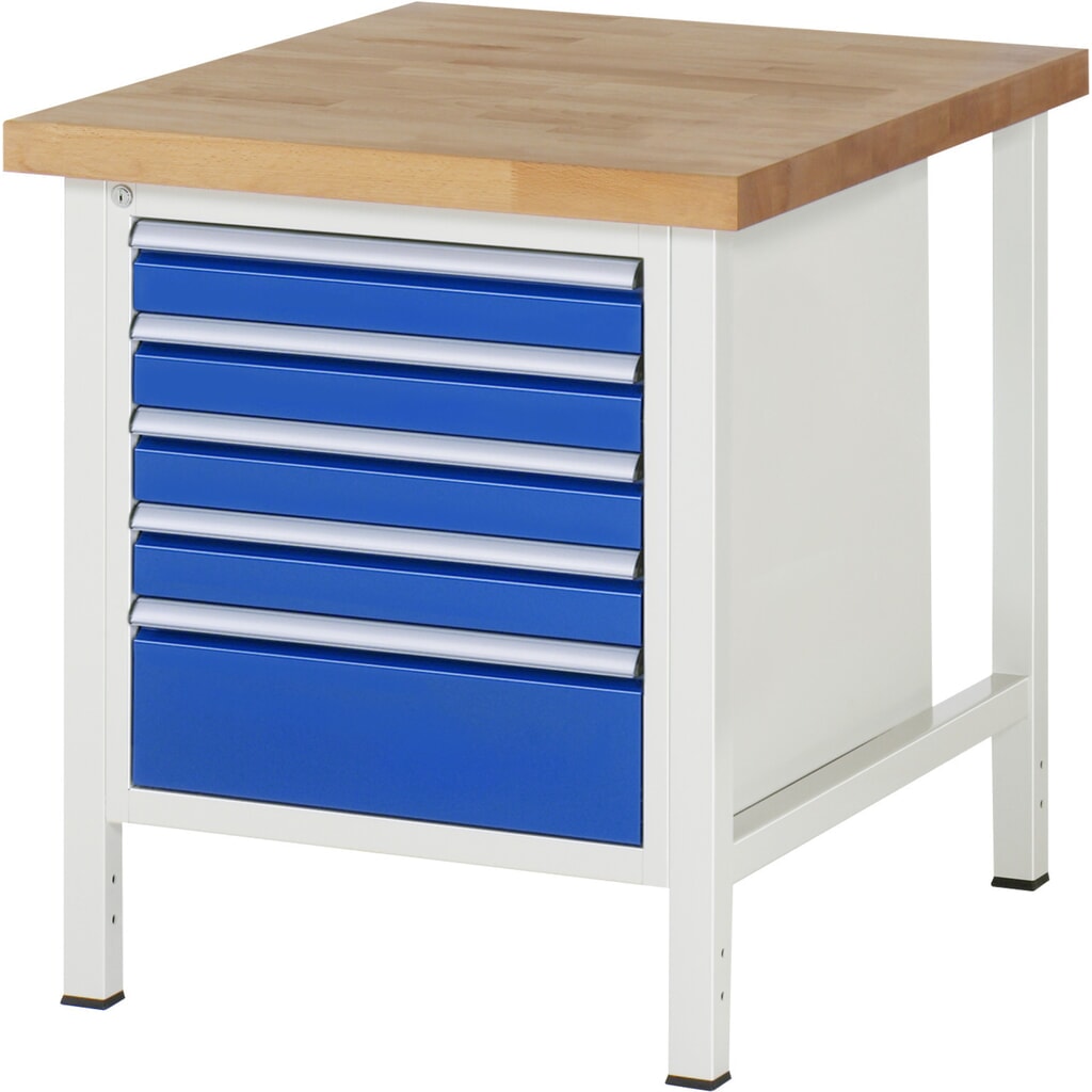 RAU Werkbank Serie 8000, HxBxT 840 x 750 x 900 mm, 5 x 90%-Auszug-Schubladen 4 x 90, 1 x 180 mm, Schubladen-TK 100 kg Produktabbildung: RAU Werkbank Serie 8000, HxBxT 840 x 750 x 900 mm, 5 x 90%-Auszug-Schubladen 4 x 90, 1 x 180 mm, Schubladen-TK 100 kg