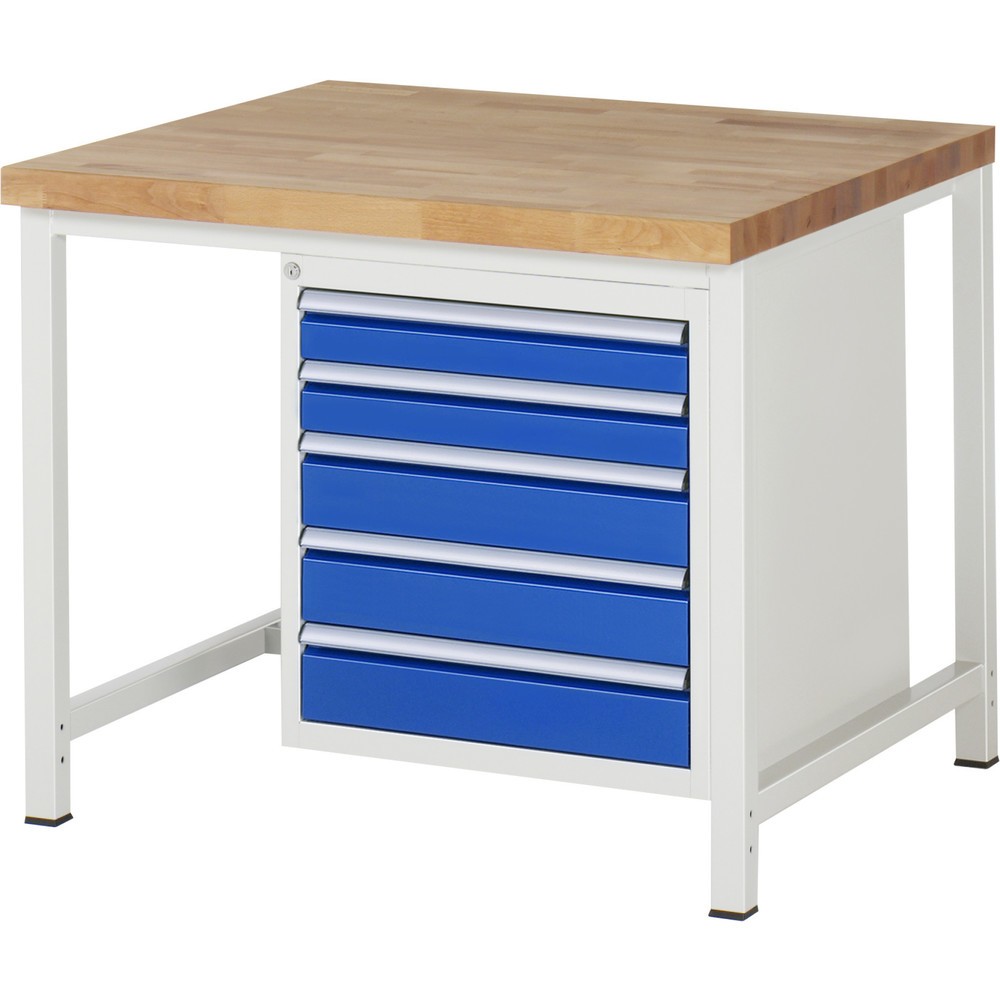 Produktabbildung Nr. 1: RAU Werkbank Serie 8000, HxBxT 840-1.040 x 1.000 x 900 mm, 5 x 90%-Auszug-Schubladen 2 x 90, 3 x 120 mm, Schubladen-TK 100 kg
