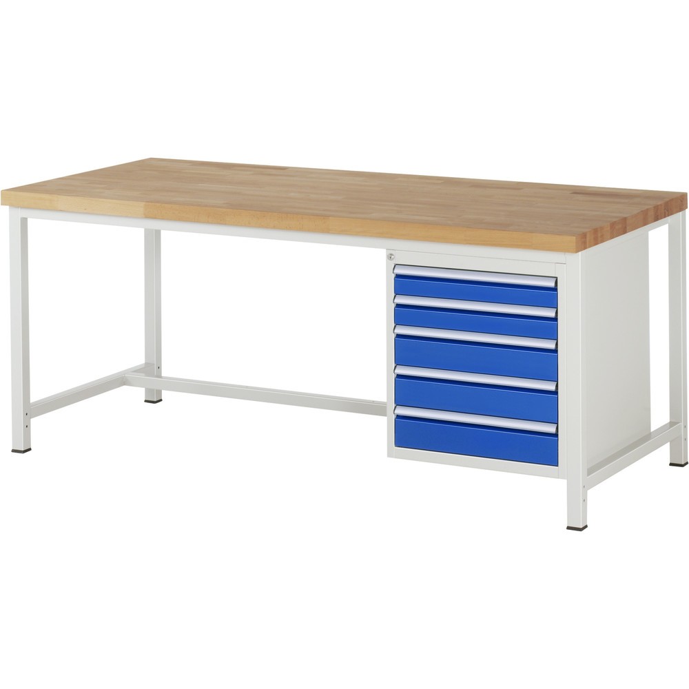 Produktabbildung Nr. 1: RAU Werkbank Serie 8000, HxBxT 840-1.040 x 2.000 x 900 mm, 5 x 100%-Auszug-Schubladen 2 x 90, 3 x 120 mm, Schubladen-TK 100 kg