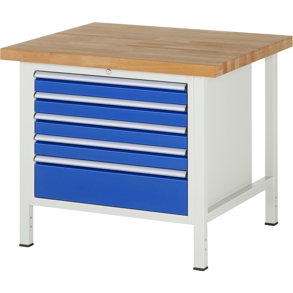 Produktabbildung Nr. 1: RAU Werkbank Serie 8000, HxBxT 840 x 1.000 x 900 mm, 5 x 90%-Auszug-Schubladen 4 x 90, 1 x 180 mm, Schubladen-TK 75 kg