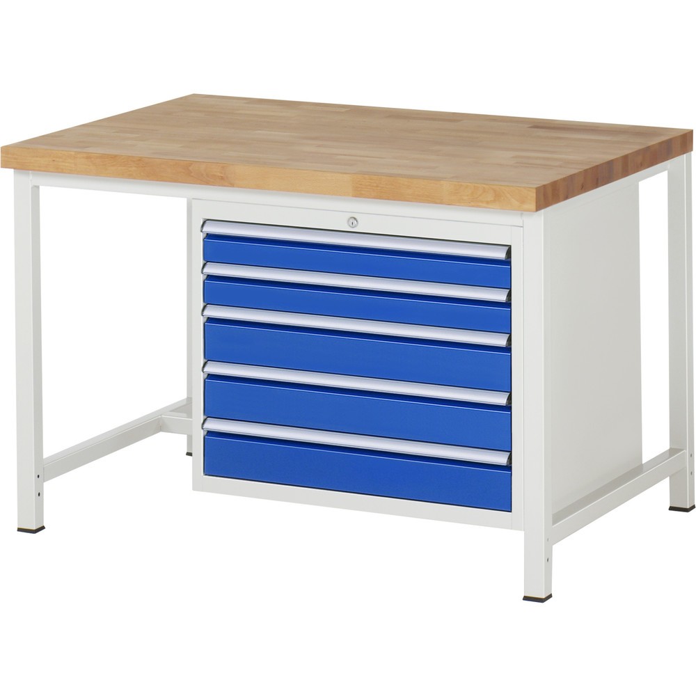 Produktabbildung Nr. 1: RAU Werkbank Serie 8000, HxBxT 840 x 1.250 x 900 mm, 5 x 100%-Auszug-Schubladen 2 x 90, 3 x 120 mm, Schubladen-TK 75 kg