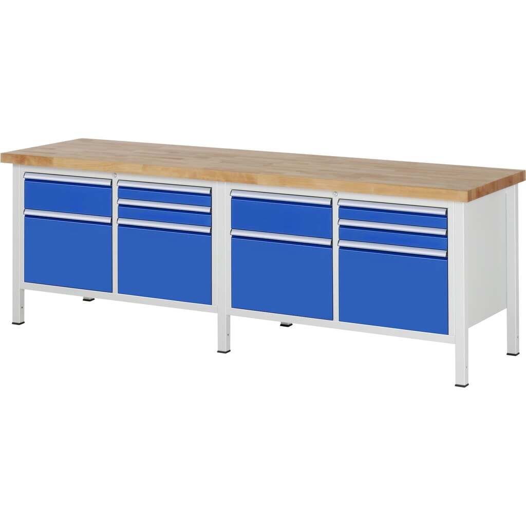RAU Werkbank Serie 8000, 2 Doppel-Container, HxBxT 840-1.040 x 2.500 x 700 mm, 10 x 90%-Auszug-Schubladen Produktabbildung: RAU Werkbank Serie 8000, 2 Doppel-Container, HxBxT 840-1.040 x 2.500 x 700 mm, 10 x 90%-Auszug-Schubladen