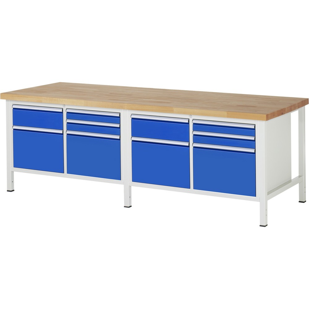 Produktabbildung Nr. 1: RAU Werkbank Serie 8000, 2 Doppel-Container, HxBxT 840-1.040 x 2.500 x 900 mm, 10 x 90%-Auszug-Schubladen