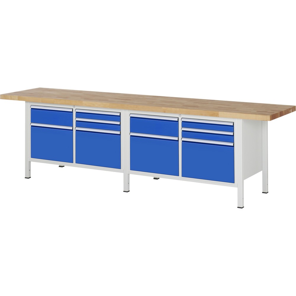 Produktabbildung Nr. 1: RAU Werkbank Serie 8000, 2 Doppel-Container, HxBxT 840-1.040 x 3.000 x 700 mm, 10 x 90%-Auszug-Schubladen