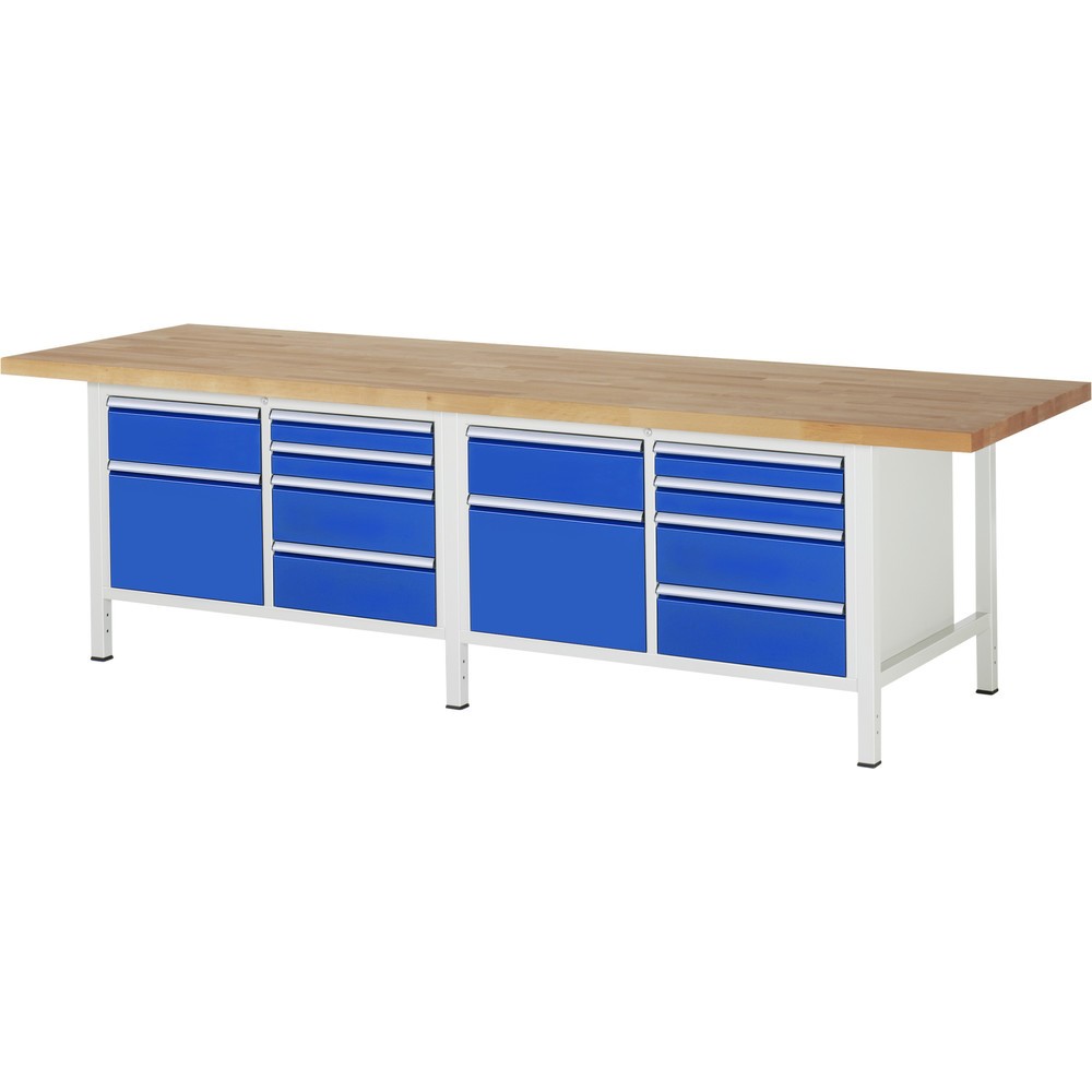 RAU Werkbank Serie 8000, 2 Doppel-Container, HxBxT 840 x 3.000 x 900 mm, 10 x 100%-Auszug-Schubladen Produktabbildung: RAU Werkbank Serie 8000, 2 Doppel-Container, HxBxT 840 x 3.000 x 900 mm, 10 x 100%-Auszug-Schubladen