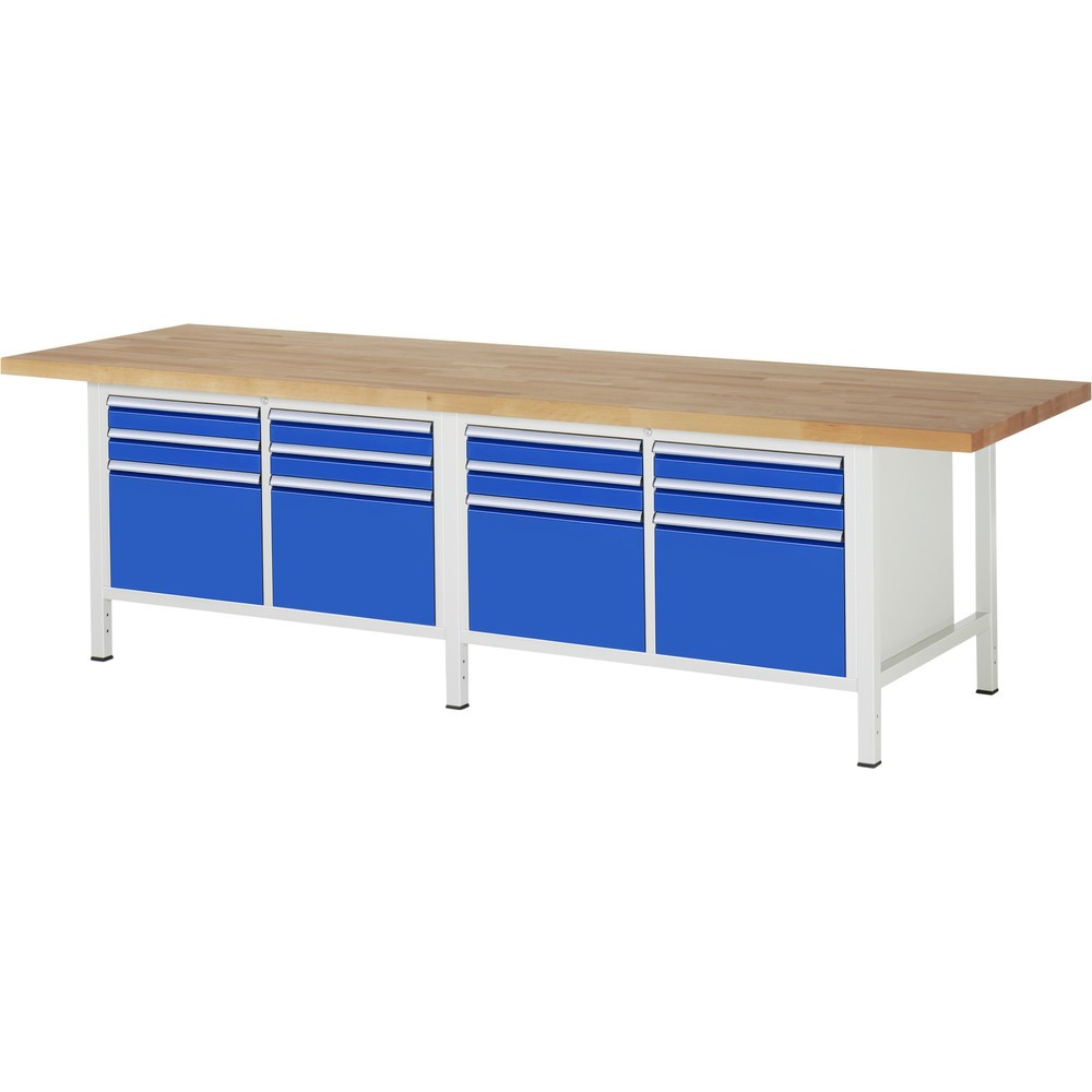 Produktabbildung: RAU Werkbank Serie 8000, 2 Doppel-Container, HxBxT 840-1.040 x 3.000 x 900 mm, 12 x 100%-Auszug-Schubladen 8 x 90, 4 x 360 mm