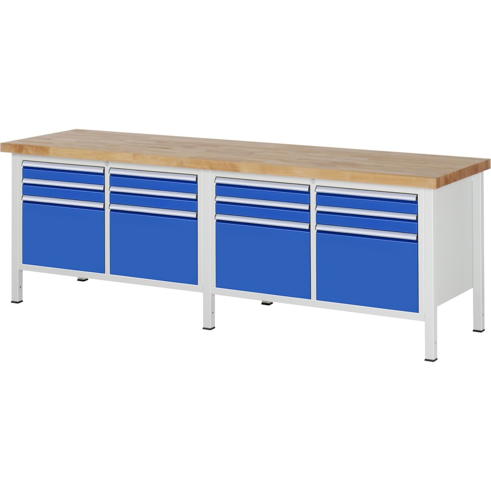 Produktabbildung Nr. 1: RAU Werkbank Serie 8000, 2 Doppel-Container, HxBxT 840 x 2.500 x 700 mm, 12 x 90%-Auszug-Schubladen 8 x 90, 4 x 360 mm