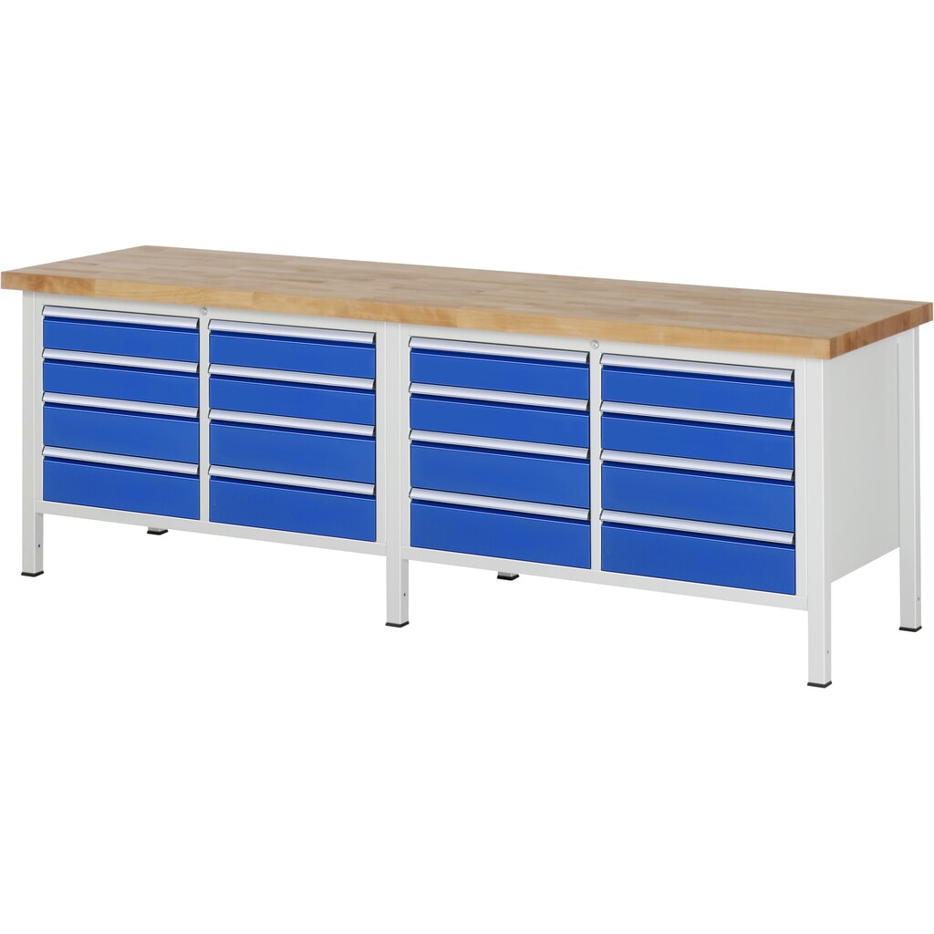 Produktabbildung Nr. 1: RAU Werkbank Serie 8000, 2 Doppel-Container, HxBxT 840-1.040 x 2.500 x 700 mm, 16 x 90%-Auszug-Schubladen