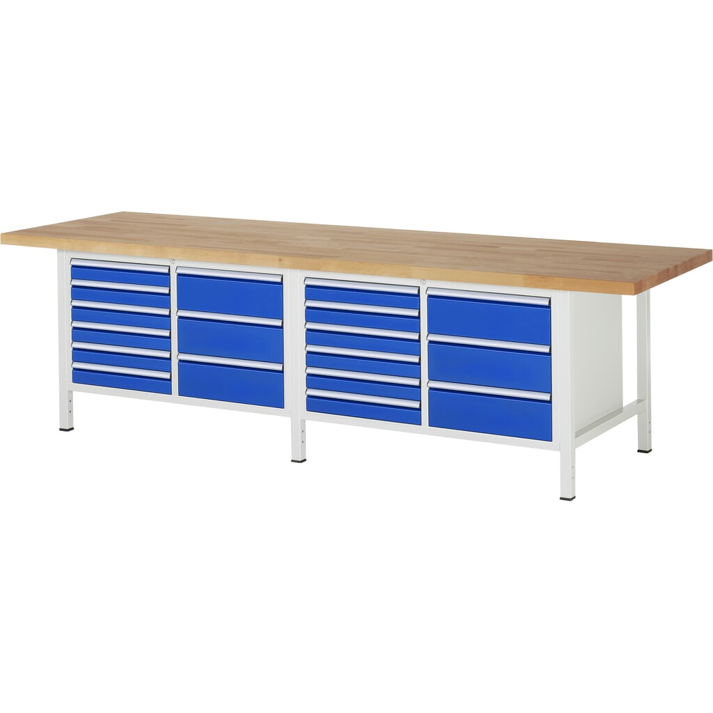 RAU Werkbank Serie 8000, 2 Doppel-Container, HxBxT 840 x 3.000 x 900 mm, 18 x 90%-Auszug-Schubladen Produktabbildung: RAU Werkbank Serie 8000, 2 Doppel-Container, HxBxT 840 x 3.000 x 900 mm, 18 x 90%-Auszug-Schubladen
