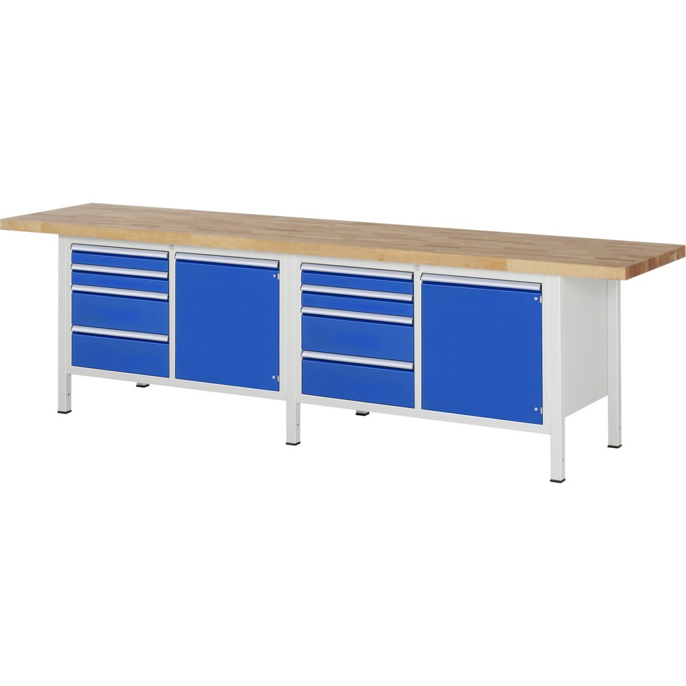 Produktabbildung Nr. 1: RAU Werkbank Serie 8000, 2 Doppel-Container, 2 Flügeltüren, HxBxT 840 x 3.000 x 700 mm, 8 x 90%-Auszug-Schubladen