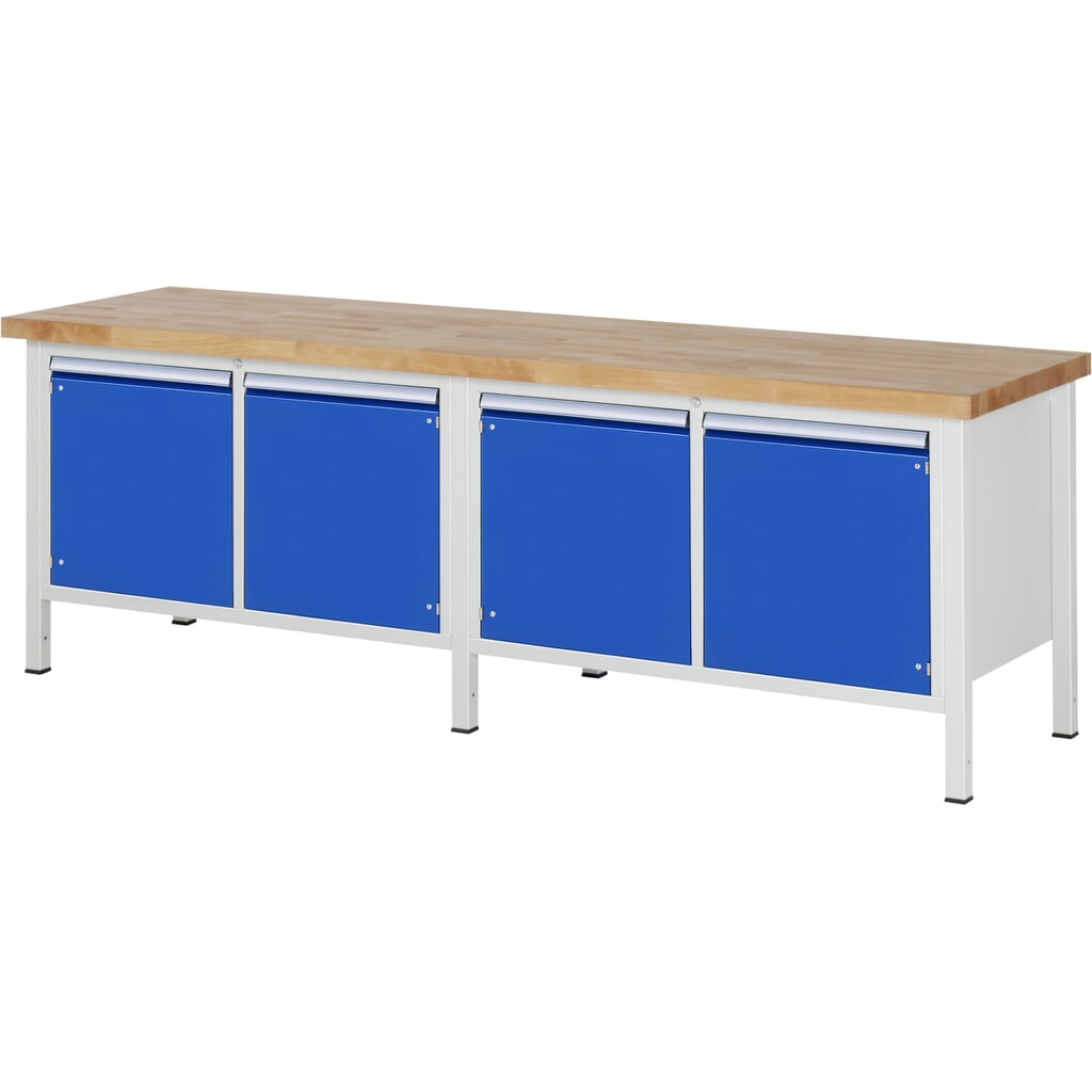 Produktabbildung: RAU Werkbank Serie 8000, 2 Doppel-Container, 4 Flügeltüren, HxBxT 840-1.040 x 2.500 x 700 mm