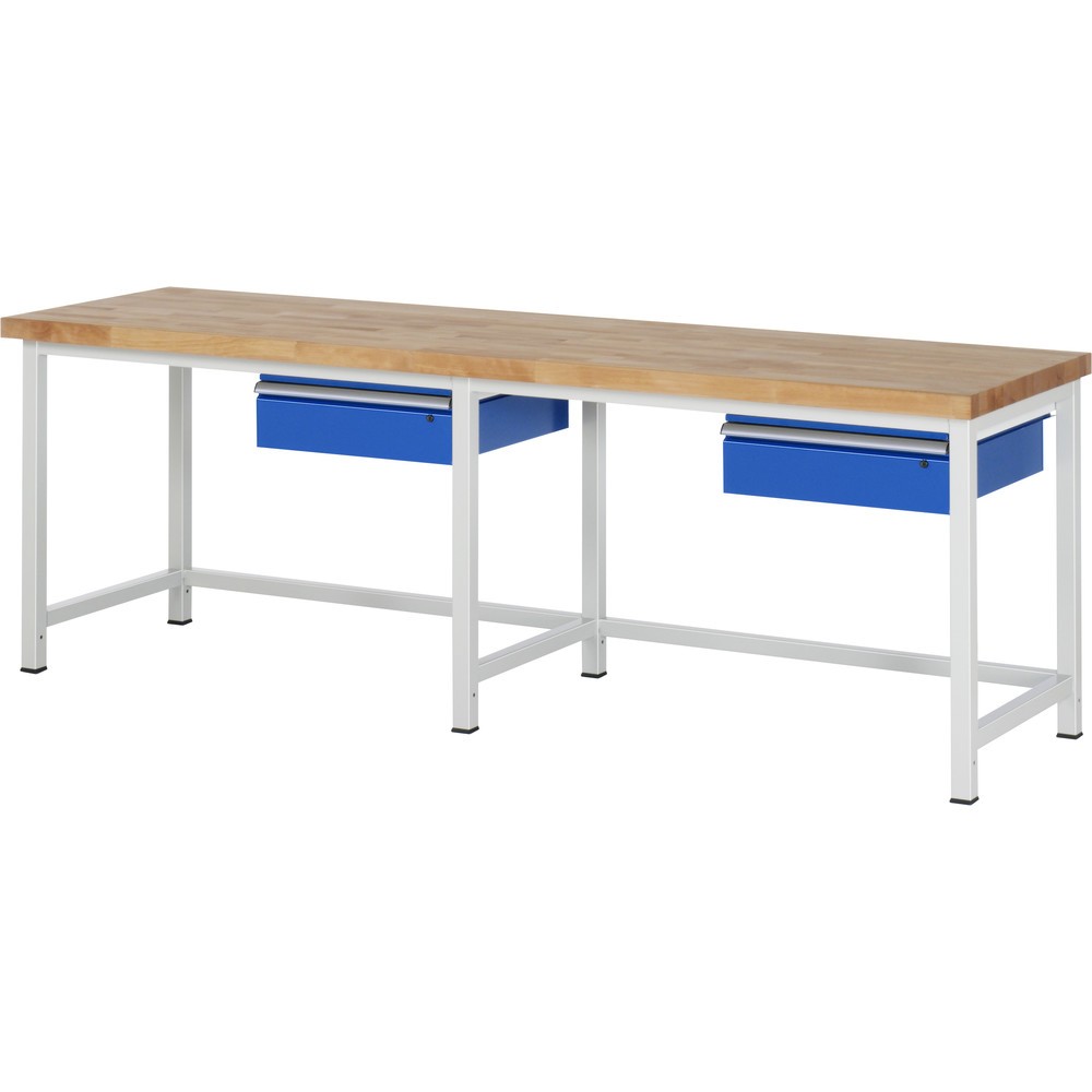 Produktabbildung: RAU Werkbank Serie 8000, HxBxT 840-1.040 x 2.500 x 700 mm, 2 Schubladen