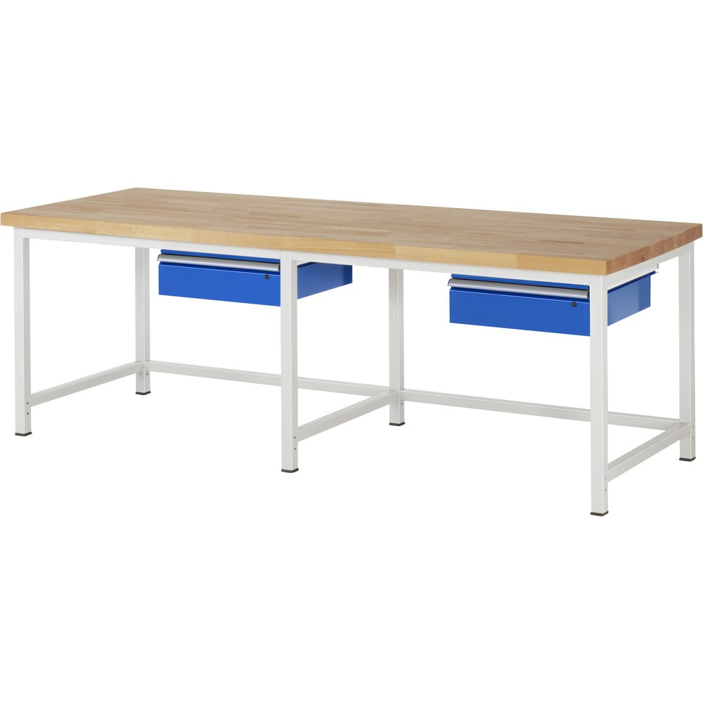 Produktabbildung: RAU Werkbank Serie 8000, HxBxT 840-1.040 x 2.500 x 900 mm, 2 Schubladen