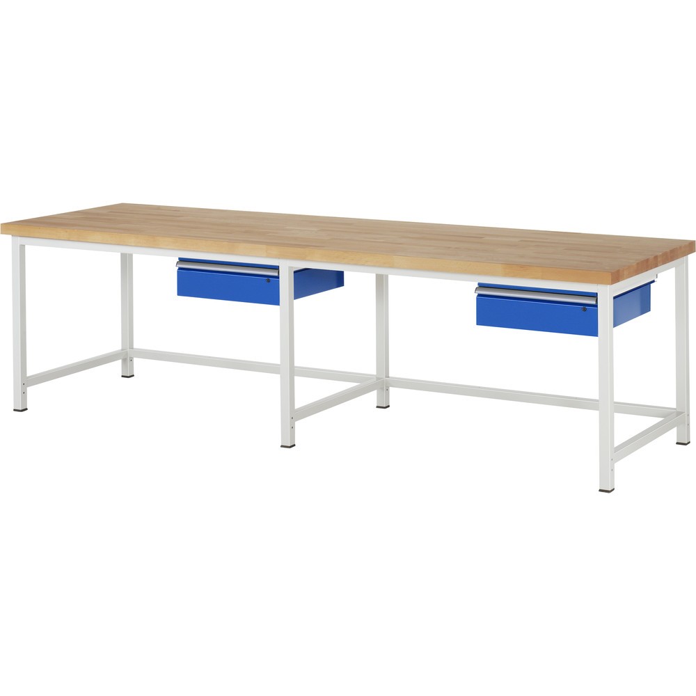 Produktabbildung: RAU Werkbank Serie 8000, HxBxT 840-1.040 x 3.000 x 900 mm, 2 Schubladen