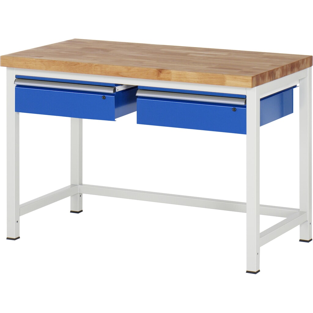 Produktabbildung: RAU Werkbank Serie 8000, HxBxT 840-1.040 x 1.250 x 700 mm, 2 Schubladen, Schubladen-TK 50 kg