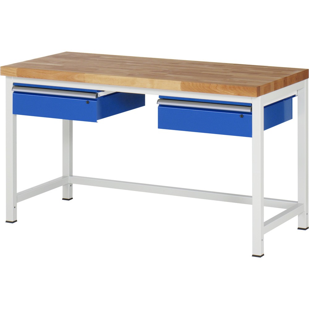 Produktabbildung: RAU Werkbank Serie 8000, HxBxT 840-1.040 x 1.500 x 700 mm, 2 Schubladen, Schubladen-TK 50 kg