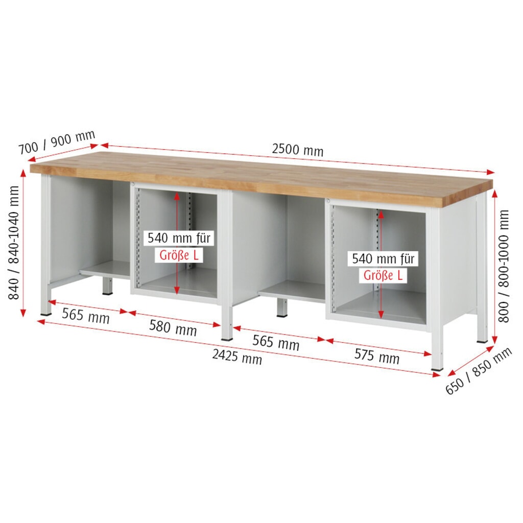 RAU Werkbank Serie 8000, 2 Container, HxBxT 840-1.040 x 2.500 x 700 mm, 10 x 90%-Auszug-Schubladen Produktabbildung Nr. 7: RAU Werkbank Serie 8000, 2 Container, HxBxT 840-1.040 x 2.500 x 700 mm, 10 x 90%-Auszug-Schubladen