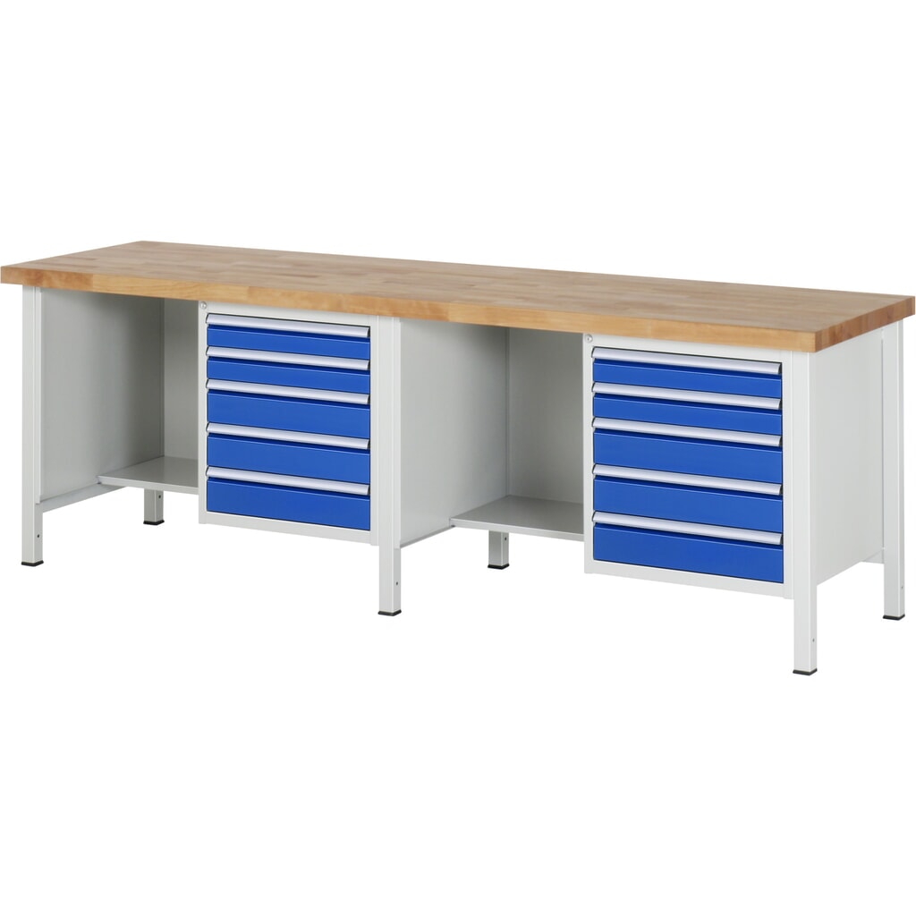 RAU Werkbank Serie 8000, 2 Container, HxBxT 840-1.040 x 2.500 x 700 mm, 10 x 90%-Auszug-Schubladen Produktabbildung Nr. 1: RAU Werkbank Serie 8000, 2 Container, HxBxT 840-1.040 x 2.500 x 700 mm, 10 x 90%-Auszug-Schubladen