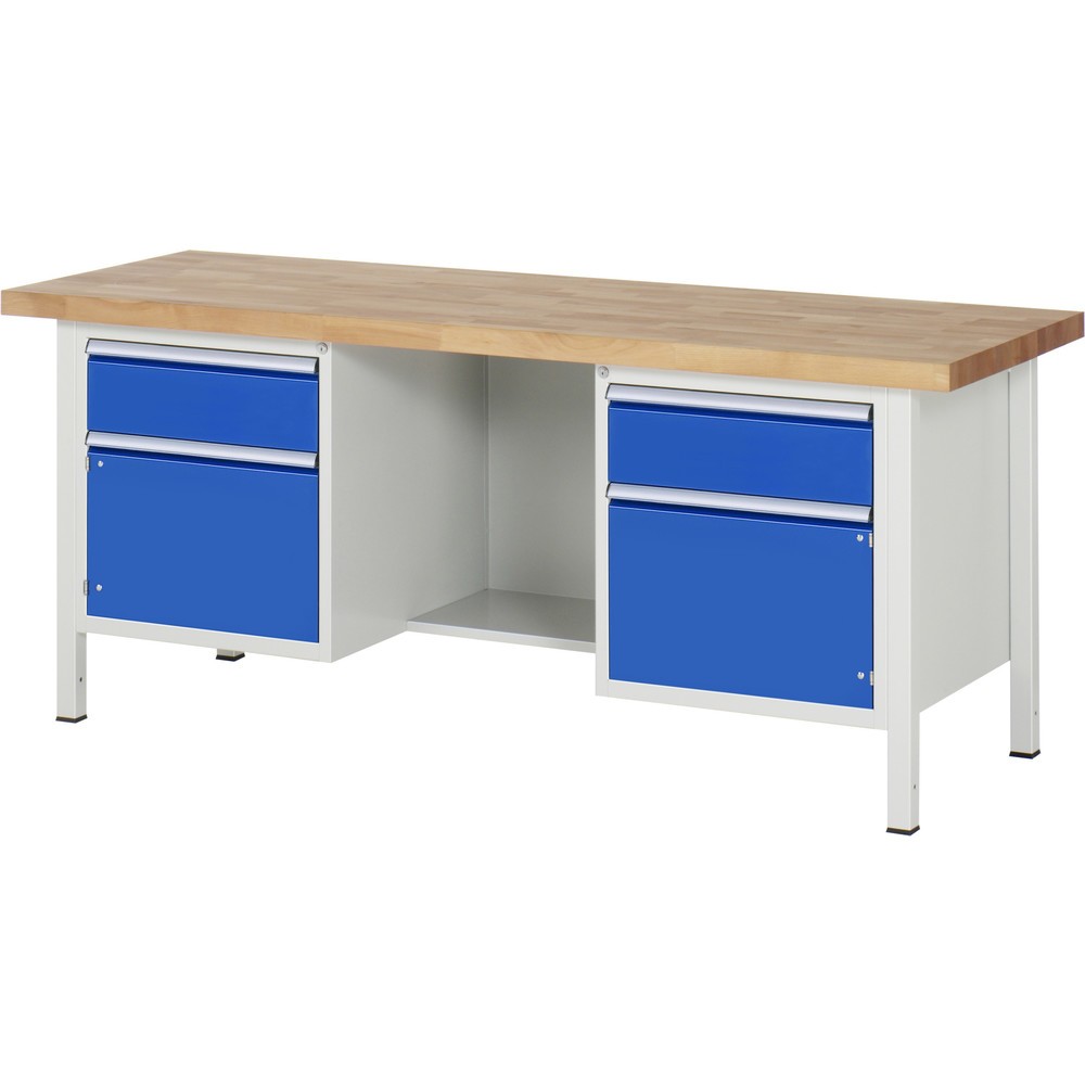 Produktabbildung Nr. 1: RAU Werkbank Serie 8000, 2 Container, 1 Flügeltür, HxBxT 840-1.040 x 2.000 x 700 mm, 2 Schubladen