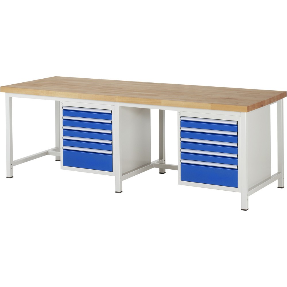 Produktabbildung Nr. 1: RAU Werkbank Serie 8000, 2 Container, HxBxT 840-1.040 x 2.500 x 900 mm, 10 x 100%-Auszug-Schubladen 8 x 90, 2 x 180 mm