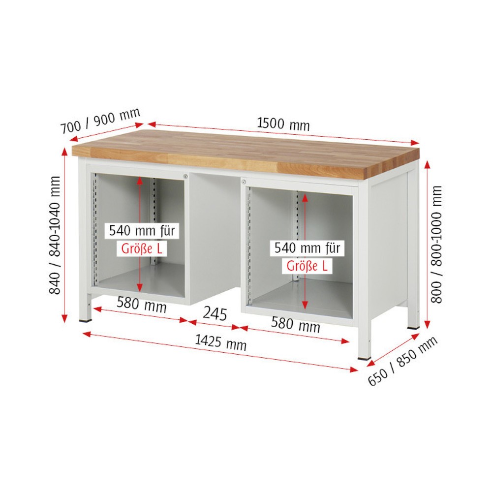 Produktabbildung Nr. 4: RAU Werkbank Serie 8000, 2 Container, HxBxT 840 x 1.500 x 700 mm, 10 x 90%-Auszug-Schubladen 4 x 60, 2 x 120, 4 x 150 mm