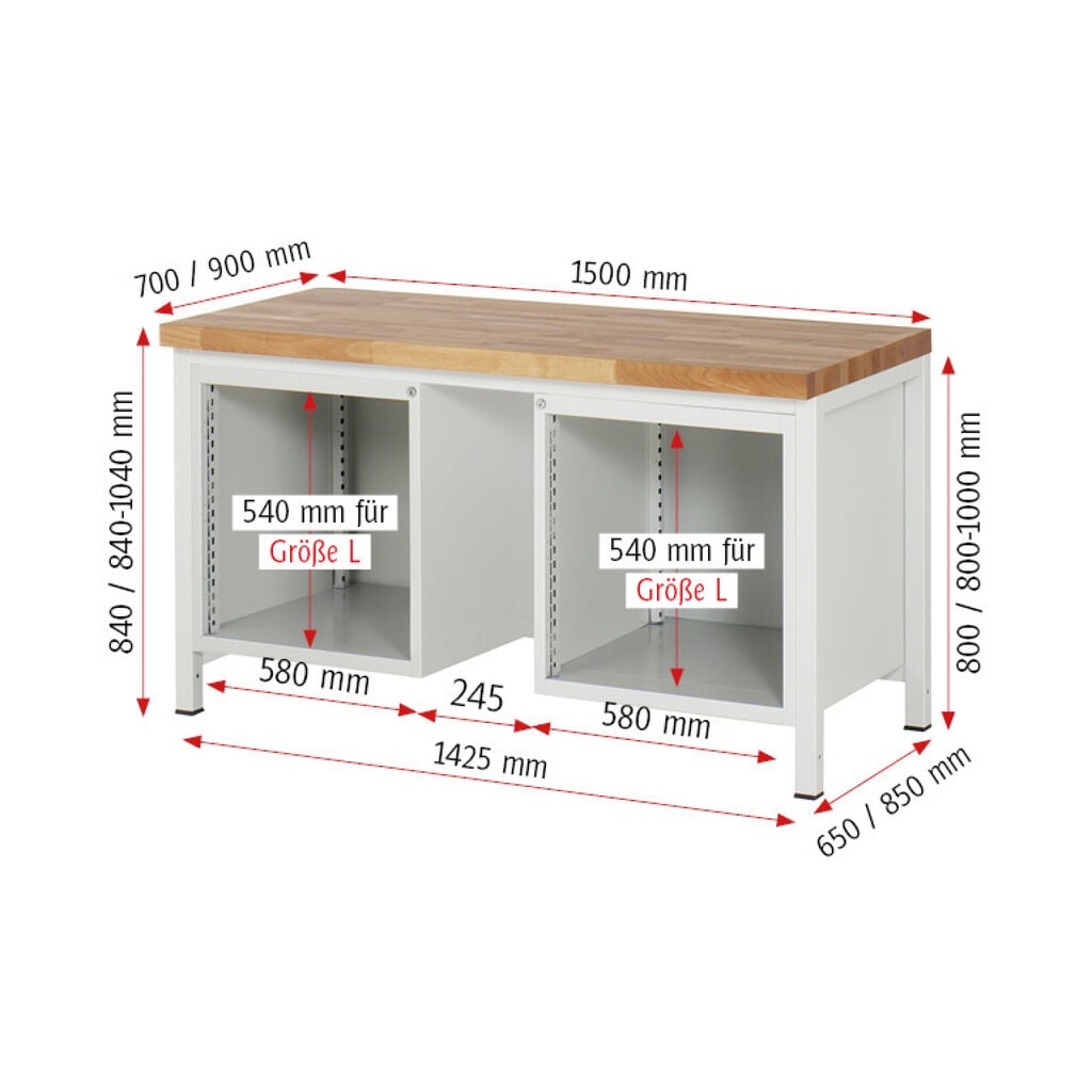 Produktabbildung Nr. 7: RAU Werkbank Serie 8000, 2 Container, HxBxT 840-1.040 x 1.500 x 700 mm, 10 x 90%-Auszug-Schubladen 4 x 60, 2 x 120, 4 x 150 mm