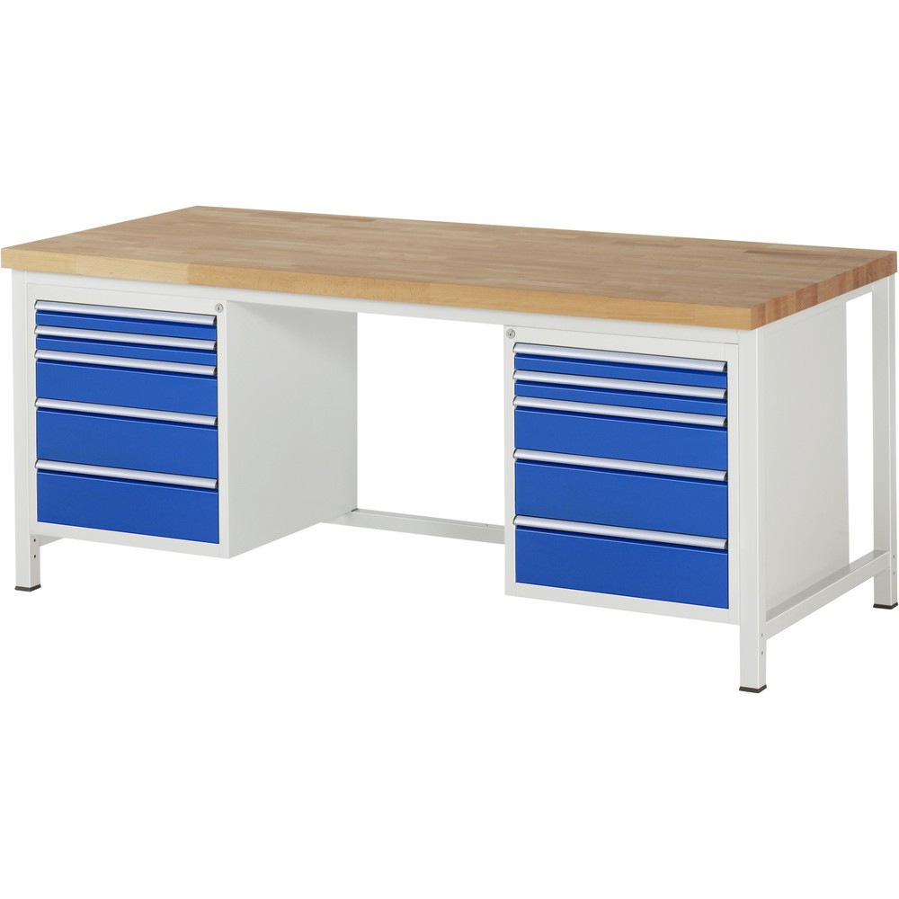 Produktabbildung Nr. 1: RAU Werkbank Serie 8000, 2 Container, HxBxT 840 x 2.000 x 900 mm, 10 x 90%-Auszug-Schubladen 4 x 60, 2 x 120, 4 x 150 mm